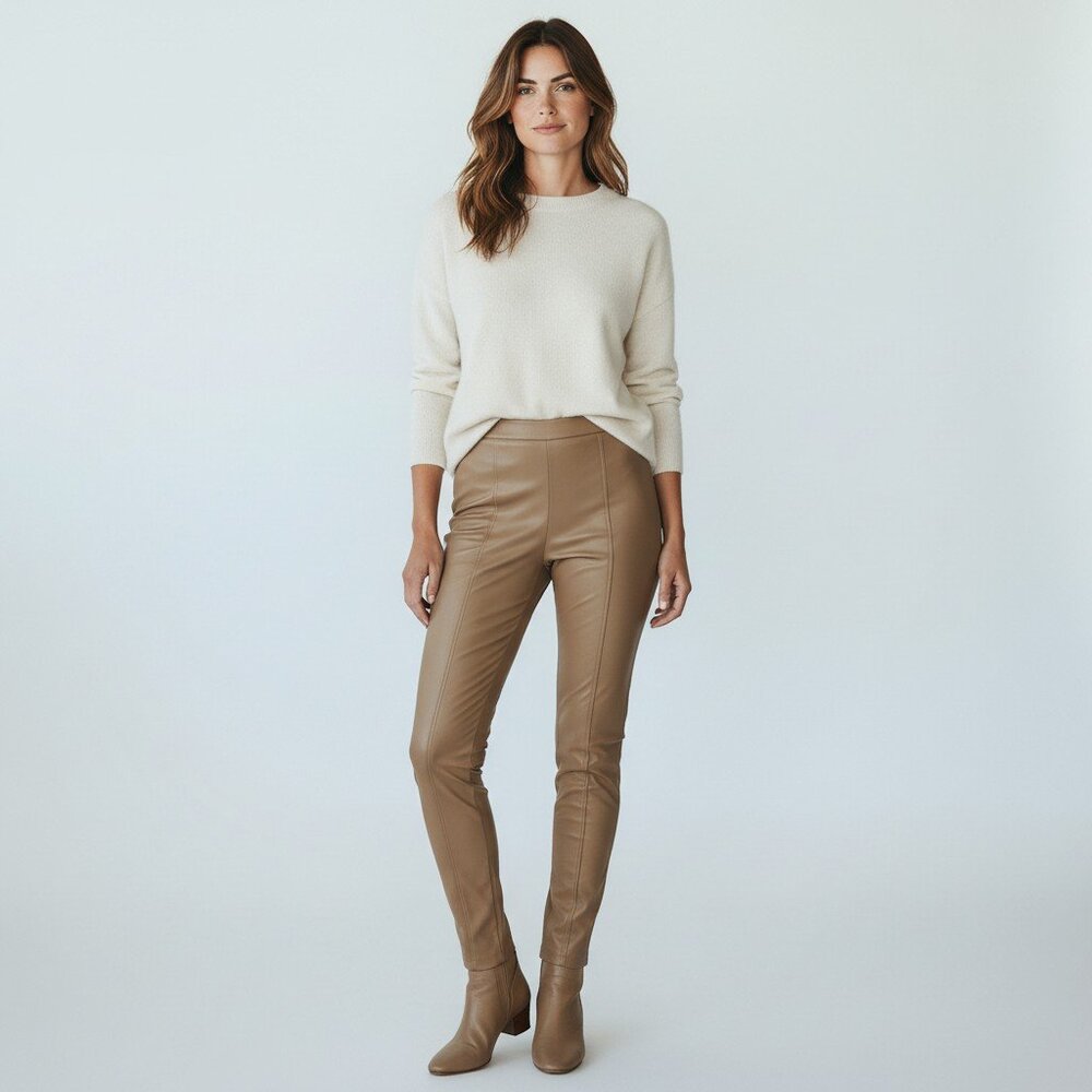 Zara carmel color hi rise faux leather pants size Small